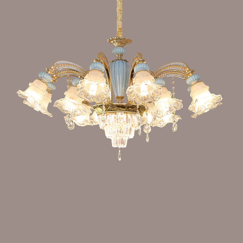 Chandelier traditionnel en alliage de zinc avec fleurs européennes, cristal, verre et céramique, 6/8/10/12 lumières pour salon 