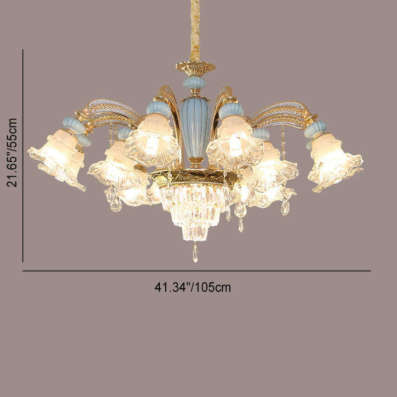 Chandelier traditionnel en alliage de zinc avec fleurs européennes, cristal, verre et céramique, 6/8/10/12 lumières pour salon 