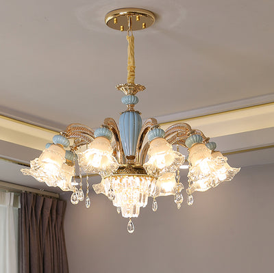 Chandelier traditionnel en alliage de zinc avec fleurs européennes, cristal, verre et céramique, 6/8/10/12 lumières pour salon 
