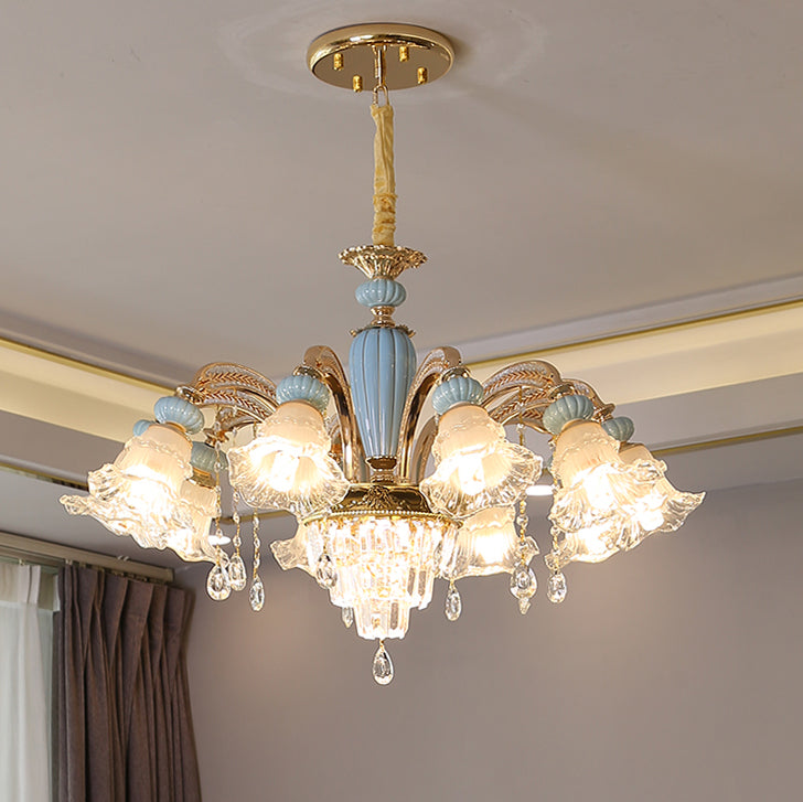 Chandelier traditionnel en alliage de zinc avec fleurs européennes, cristal, verre et céramique, 6/8/10/12 lumières pour salon 