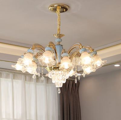 Chandelier traditionnel en alliage de zinc avec fleurs européennes, cristal, verre et céramique, 6/8/10/12 lumières pour salon 