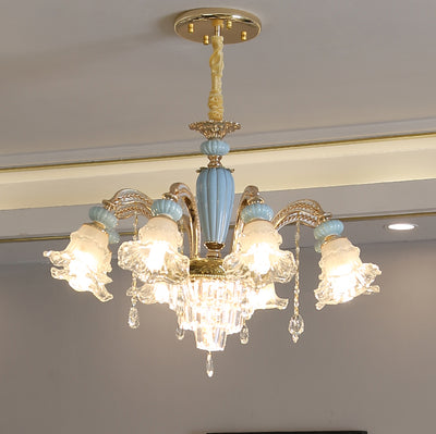 Chandelier traditionnel en alliage de zinc avec fleurs européennes, cristal, verre et céramique, 6/8/10/12 lumières pour salon 