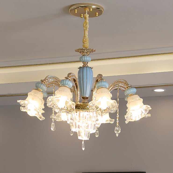 Chandelier traditionnel en alliage de zinc avec fleurs européennes, cristal, verre et céramique, 6/8/10/12 lumières pour salon 