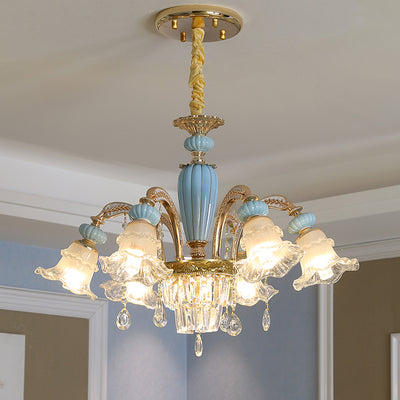 Chandelier traditionnel en alliage de zinc avec fleurs européennes, cristal, verre et céramique, 6/8/10/12 lumières pour salon 
