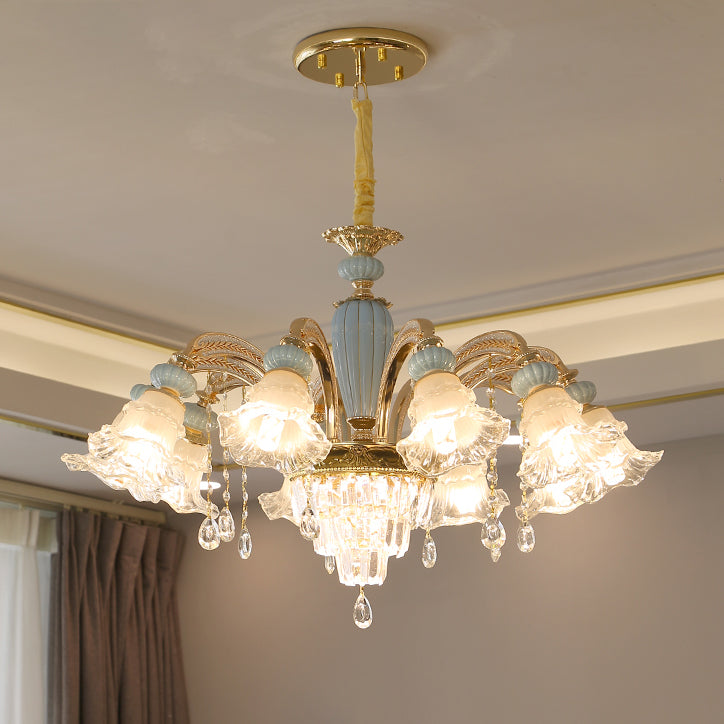Chandelier traditionnel en alliage de zinc avec fleurs européennes, cristal, verre et céramique, 6/8/10/12 lumières pour salon 