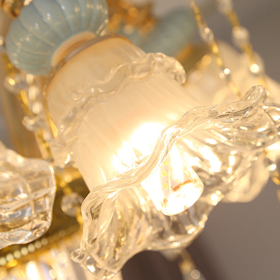 Chandelier traditionnel en alliage de zinc avec fleurs européennes, cristal, verre et céramique, 6/8/10/12 lumières pour salon 
