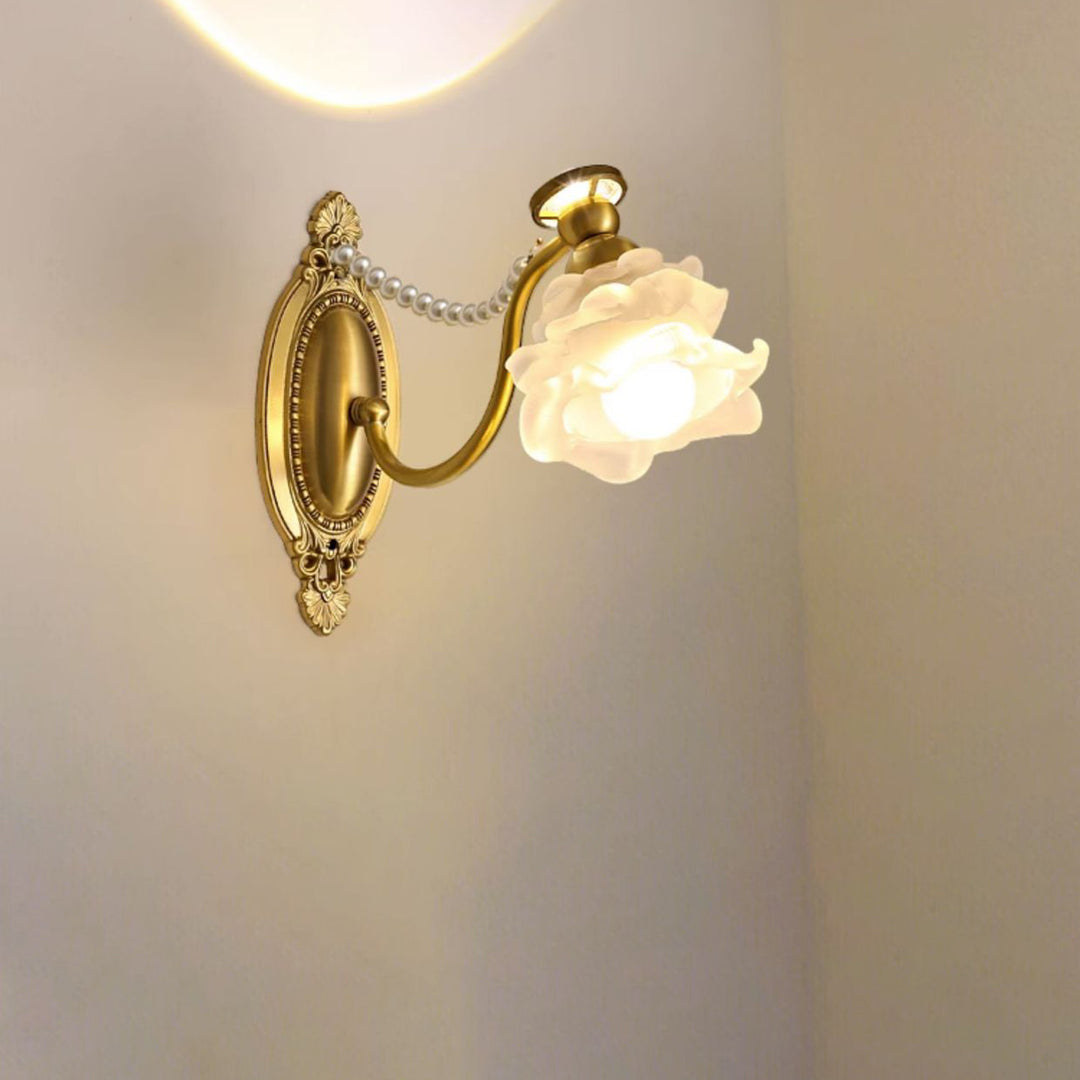 Lámpara de Aplique de Pared de 1 Luz de Vidrio de Cobre con Flor Retro Contemporánea para Dormitorio 