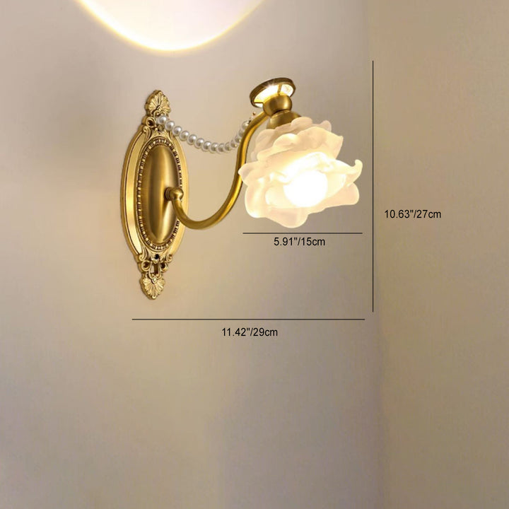 Lámpara de Aplique de Pared de 1 Luz de Vidrio de Cobre con Flor Retro Contemporánea para Dormitorio 