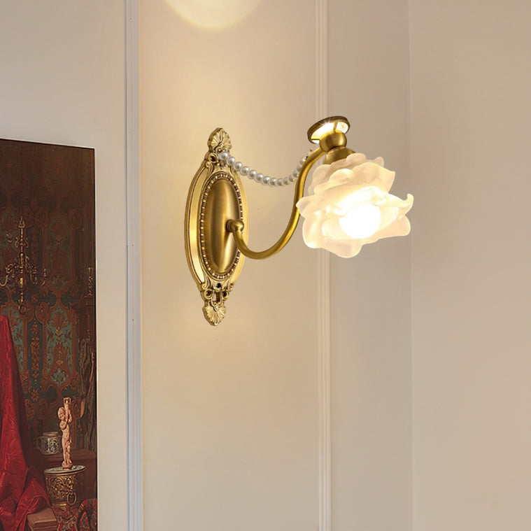 Lámpara de Aplique de Pared de 1 Luz de Vidrio de Cobre con Flor Retro Contemporánea para Dormitorio 