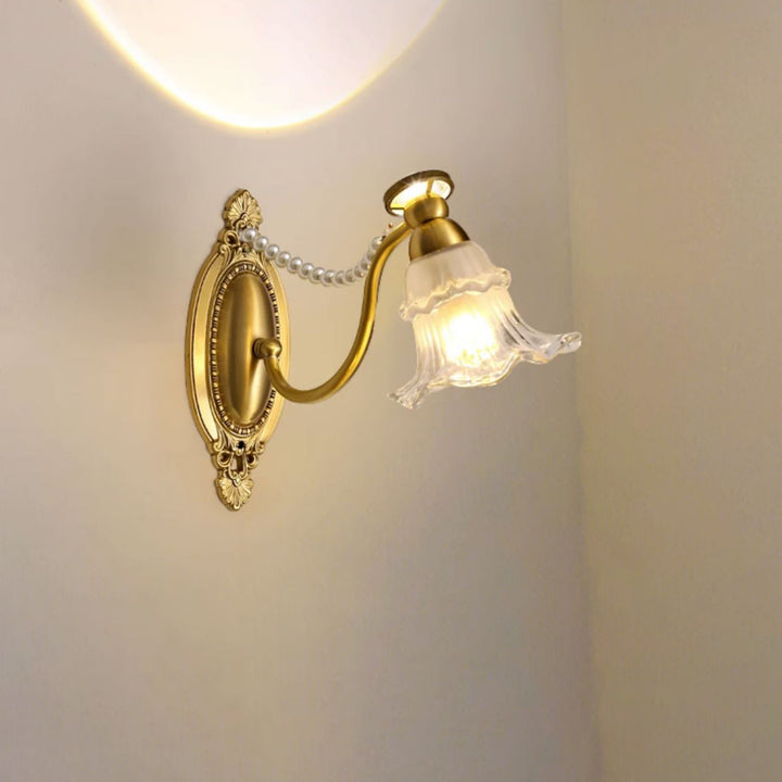 Lámpara de Aplique de Pared de 1 Luz de Vidrio de Cobre con Flor Retro Contemporánea para Dormitorio 