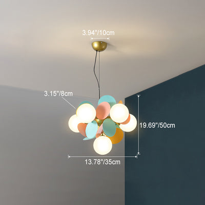 Zeitgenössischer nordischer Kronleuchter aus Metall, Acryl, bunt, Blumenzweig, runde Glaskugel, 5/6/8/10/12/15 Lichter für Wohnzimmer 