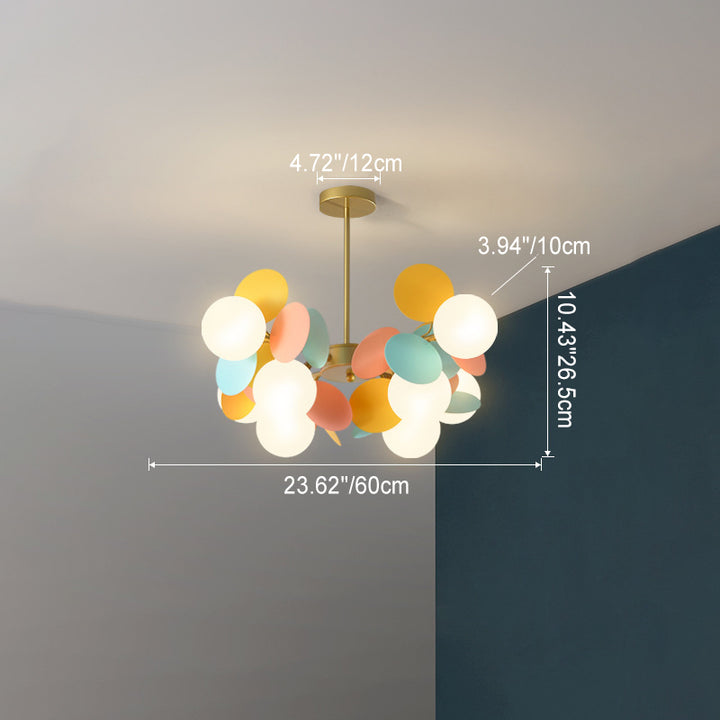 Zeitgenössischer nordischer Kronleuchter aus Metall, Acryl, bunt, Blumenzweig, runde Glaskugel, 5/6/8/10/12/15 Lichter für Wohnzimmer 