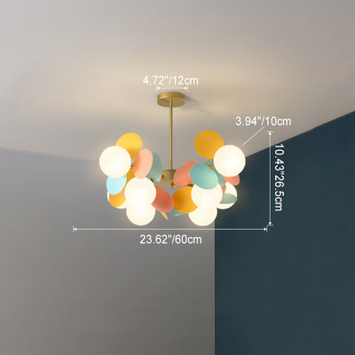 Zeitgenössischer nordischer Kronleuchter aus Metall, Acryl, bunt, Blumenzweig, runde Glaskugel, 5/6/8/10/12/15 Lichter für Wohnzimmer 