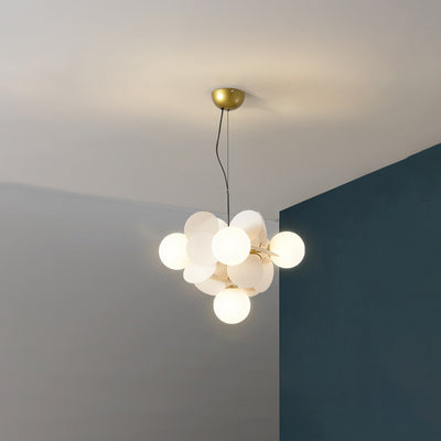 Zeitgenössischer nordischer Kronleuchter aus Metall, Acryl, bunt, Blumenzweig, runde Glaskugel, 5/6/8/10/12/15 Lichter für Wohnzimmer 