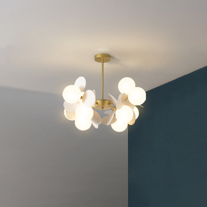 Zeitgenössischer nordischer Kronleuchter aus Metall, Acryl, bunt, Blumenzweig, runde Glaskugel, 5/6/8/10/12/15 Lichter für Wohnzimmer 