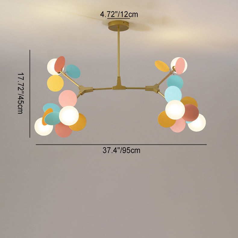 Zeitgenössischer nordischer Kronleuchter aus Metall, Acryl, bunt, Blumenzweig, runde Glaskugel, 5/6/8/10/12/15 Lichter für Wohnzimmer 