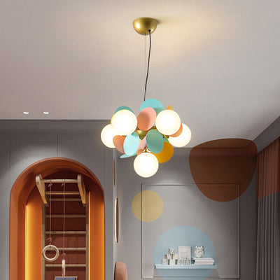 Zeitgenössischer nordischer Kronleuchter aus Metall, Acryl, bunt, Blumenzweig, runde Glaskugel, 5/6/8/10/12/15 Lichter für Wohnzimmer 