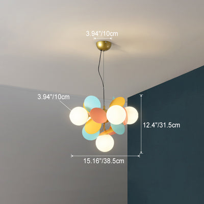 Zeitgenössischer nordischer Kronleuchter aus Metall, Acryl, bunt, Blumenzweig, runde Glaskugel, 5/6/8/10/12/15 Lichter für Wohnzimmer 
