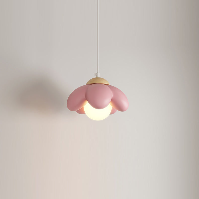 Suspension Luminaire en Résine de Bois et Fleurs Nordiques Contemporaines à 1 Lumière pour Salon 