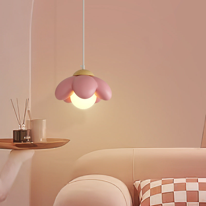 Suspension Luminaire en Résine de Bois et Fleurs Nordiques Contemporaines à 1 Lumière pour Salon 