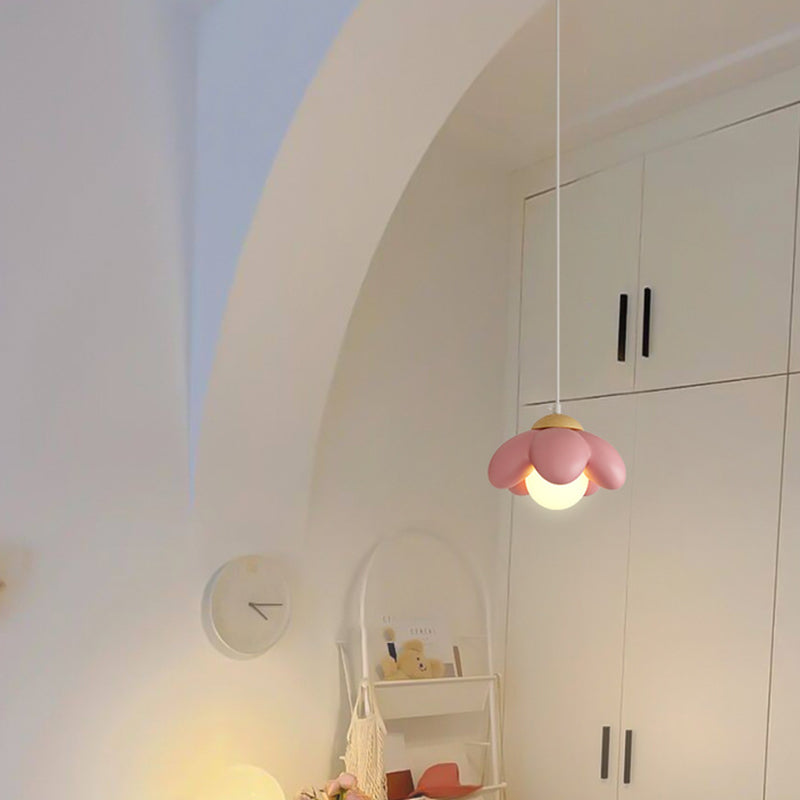 Suspension Luminaire en Résine de Bois et Fleurs Nordiques Contemporaines à 1 Lumière pour Salon 