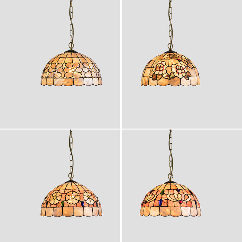 Dôme Tiffany traditionnel en cuivre, suspension à 1 lumière pour salon 