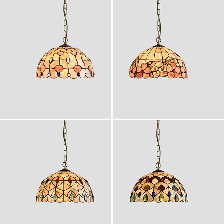 Dôme Tiffany traditionnel en cuivre, suspension à 1 lumière pour salon 