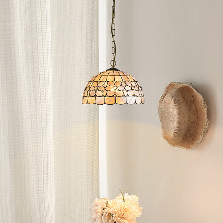 Dôme Tiffany traditionnel en cuivre, suspension à 1 lumière pour salon 