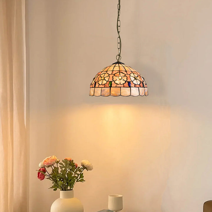 Dôme Tiffany traditionnel en cuivre, suspension à 1 lumière pour salon 