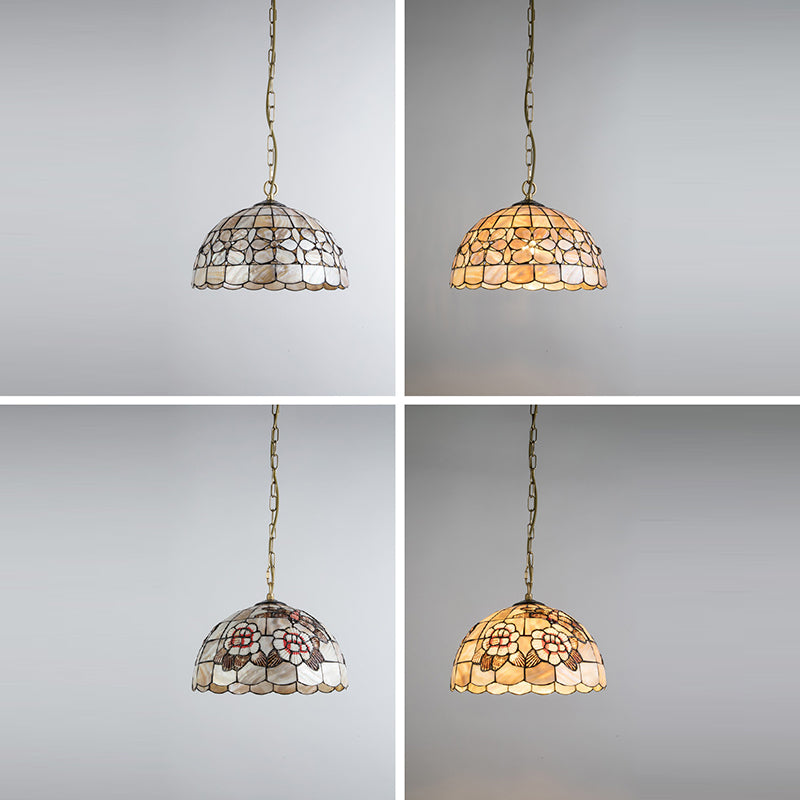 Dôme Tiffany traditionnel en cuivre, suspension à 1 lumière pour salon 