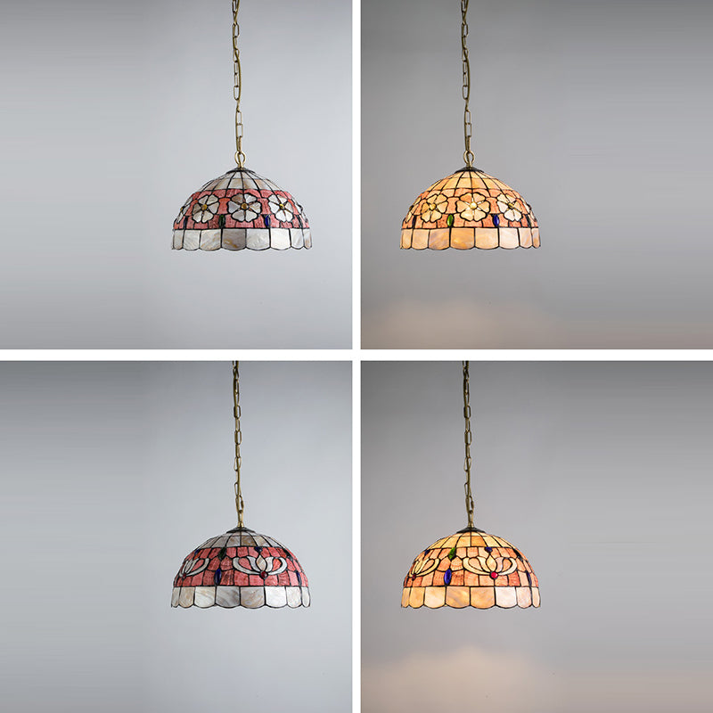 Dôme Tiffany traditionnel en cuivre, suspension à 1 lumière pour salon 