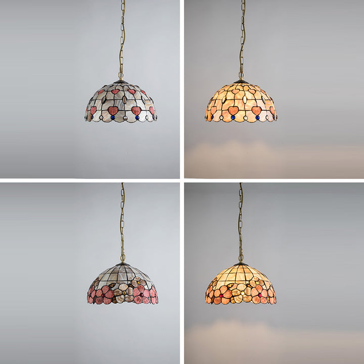 Dôme Tiffany traditionnel en cuivre, suspension à 1 lumière pour salon 