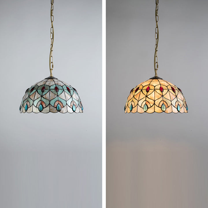 Dôme Tiffany traditionnel en cuivre, suspension à 1 lumière pour salon 