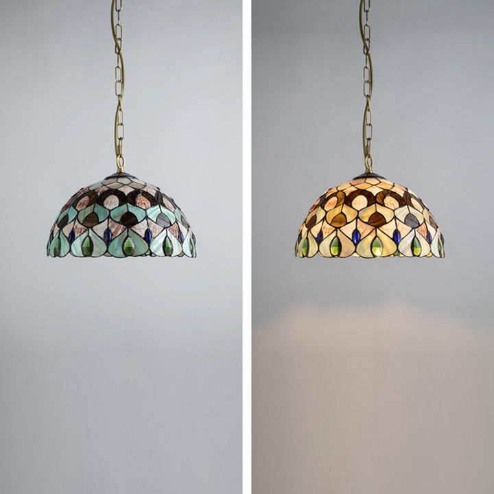 Dôme Tiffany traditionnel en cuivre, suspension à 1 lumière pour salon 