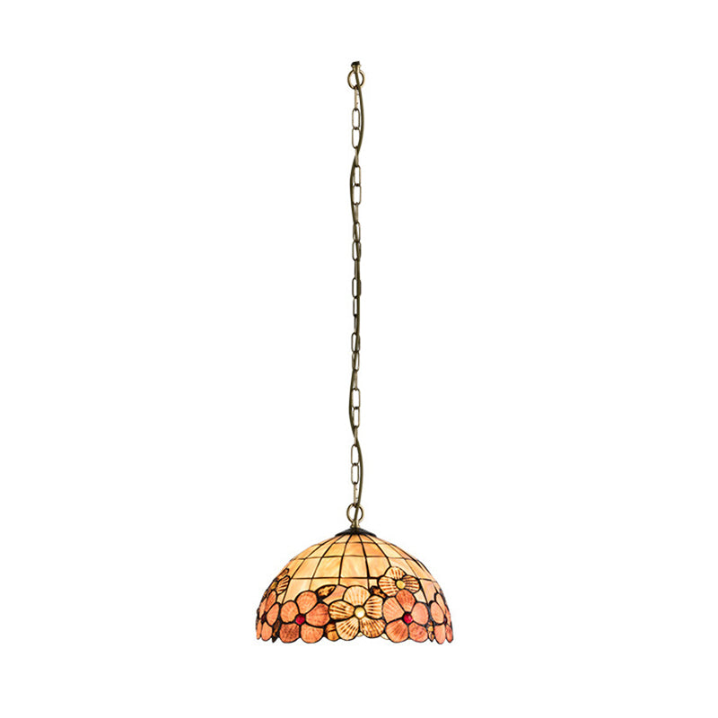 Dôme Tiffany traditionnel en cuivre, suspension à 1 lumière pour salon 