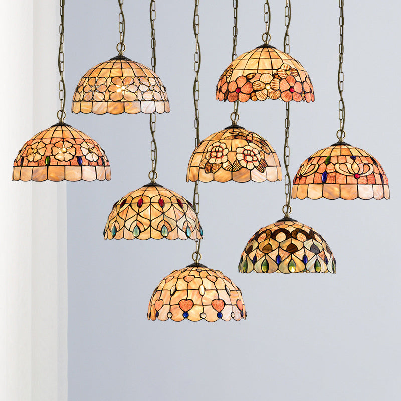 Dôme Tiffany traditionnel en cuivre, suspension à 1 lumière pour salon 