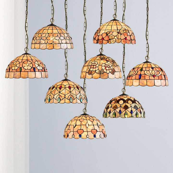 Dôme Tiffany traditionnel en cuivre, suspension à 1 lumière pour salon 