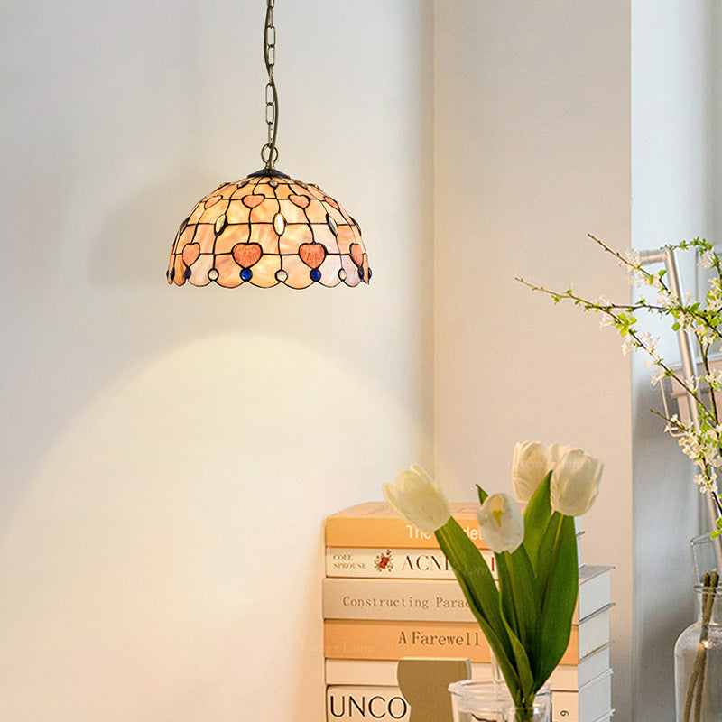 Dôme Tiffany traditionnel en cuivre, suspension à 1 lumière pour salon 