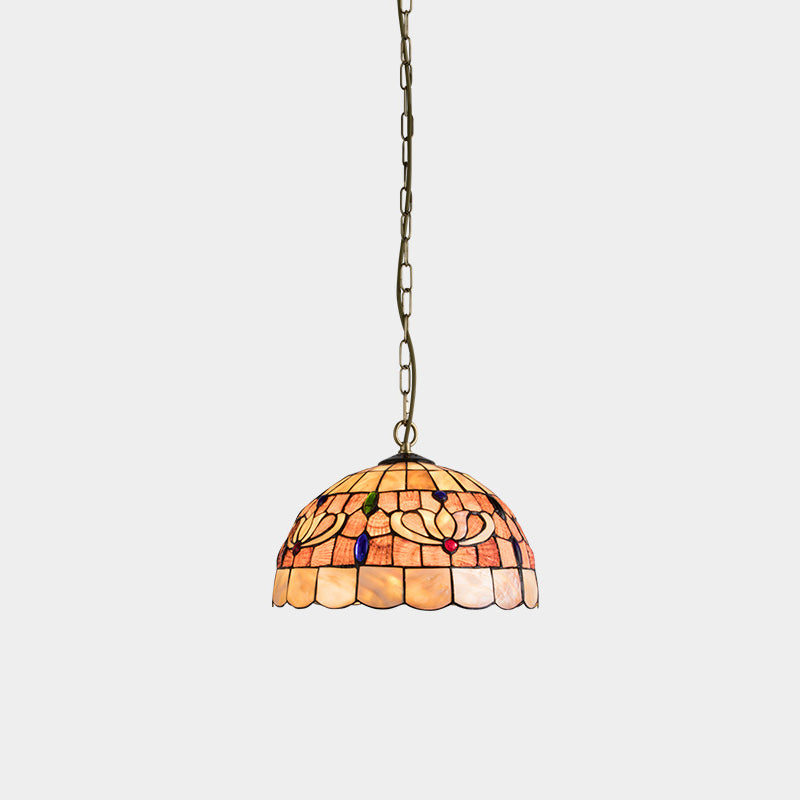 Dôme Tiffany traditionnel en cuivre, suspension à 1 lumière pour salon 