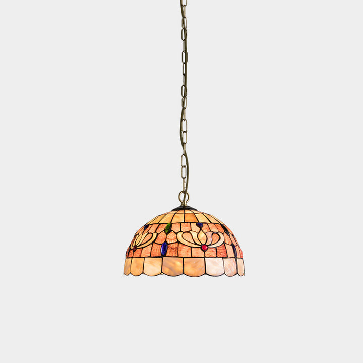Dôme Tiffany traditionnel en cuivre, suspension à 1 lumière pour salon 