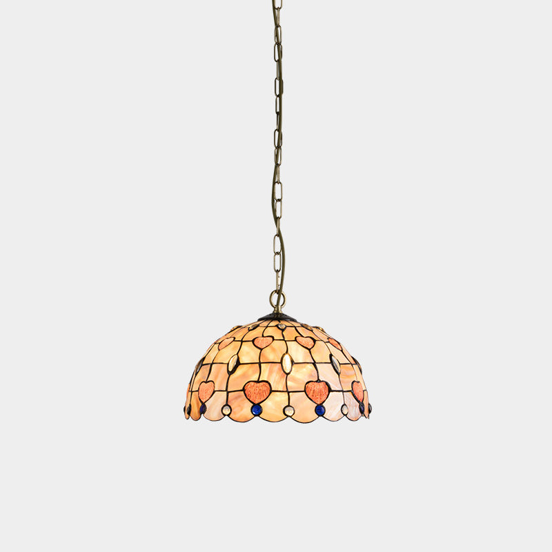Dôme Tiffany traditionnel en cuivre, suspension à 1 lumière pour salon 