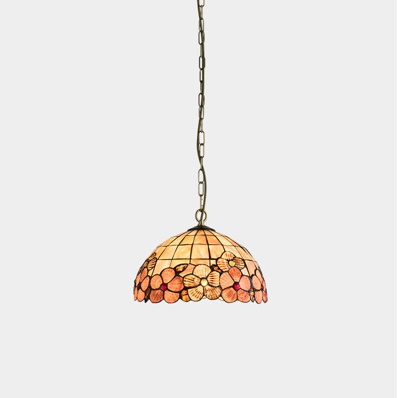 Dôme Tiffany traditionnel en cuivre, suspension à 1 lumière pour salon 