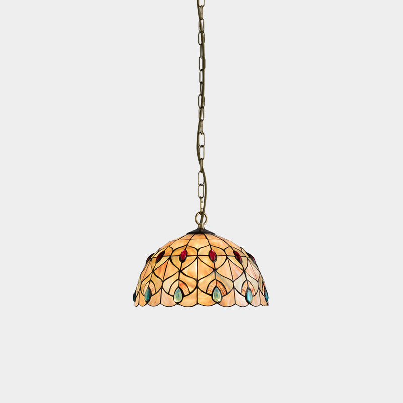 Dôme Tiffany traditionnel en cuivre, suspension à 1 lumière pour salon 