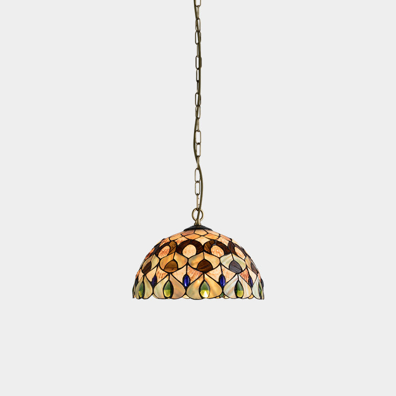 Dôme Tiffany traditionnel en cuivre, suspension à 1 lumière pour salon 