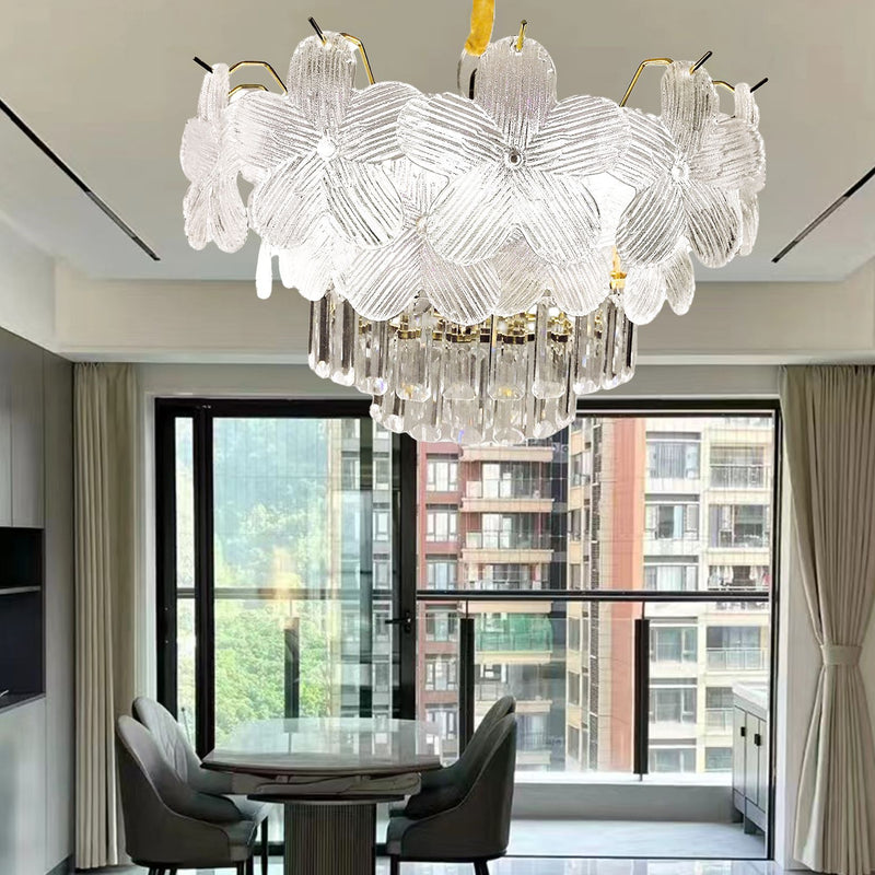 Lustre en cristal à 12 lumières Petal Iron de luxe moderne pour salon 