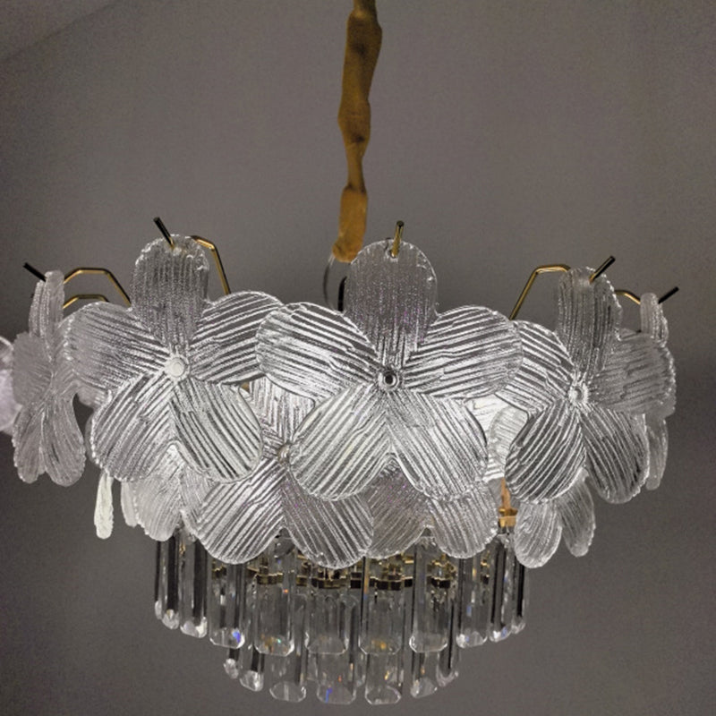 Lustre en cristal à 12 lumières Petal Iron de luxe moderne pour salon 
