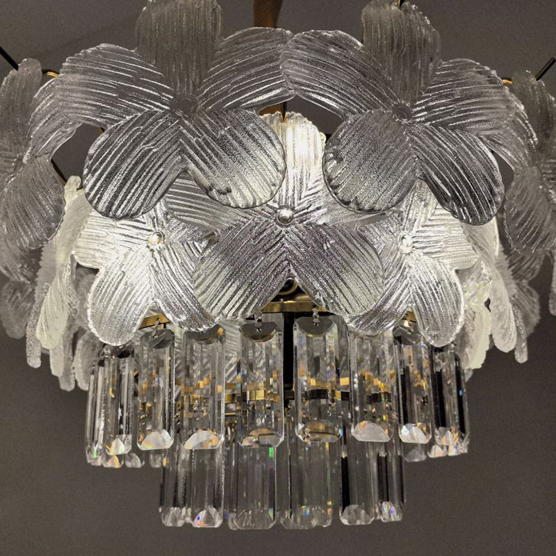 Lustre en cristal à 12 lumières Petal Iron de luxe moderne pour salon 