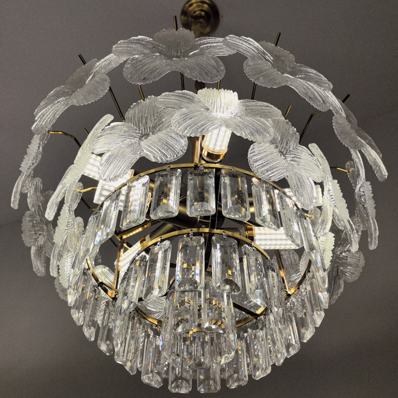 Lustre en cristal à 12 lumières Petal Iron de luxe moderne pour salon 