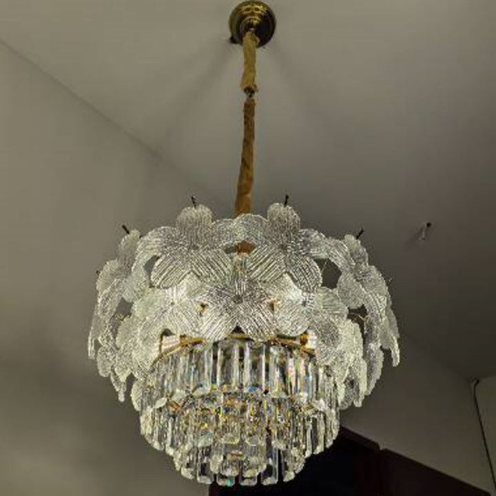 Moderne Luxus Blütenblatt Eisen Kristall 12-Licht Kronleuchter für Wohnzimmer 