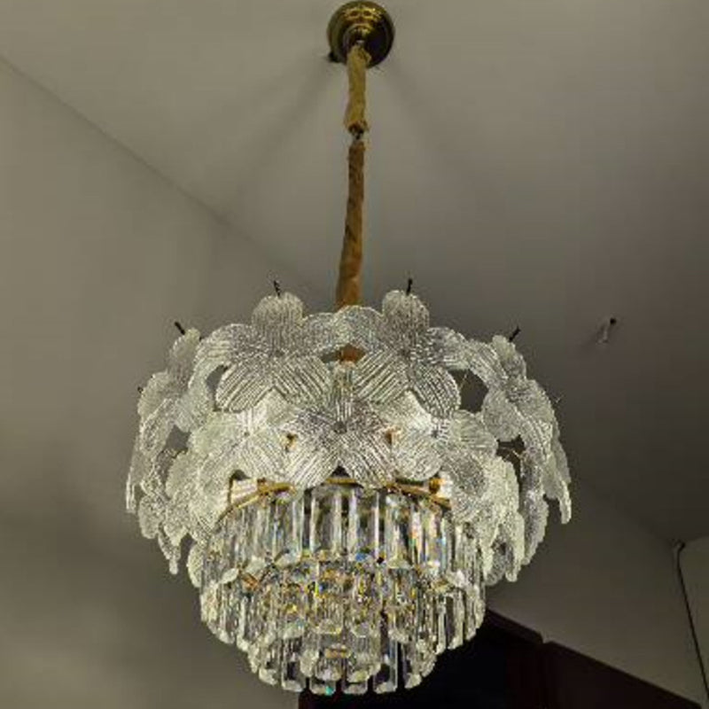 Lustre en cristal à 12 lumières Petal Iron de luxe moderne pour salon 